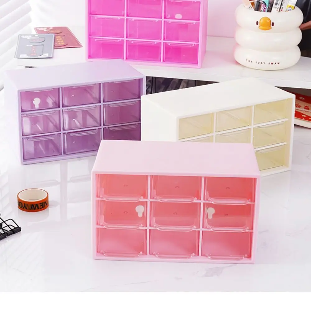 Cute Transparent 9 Grid Storage Boxes Wall-mounted Small Drawer 9 Grid Organizer Drawers Boxes Sundries Storage Box Desktop