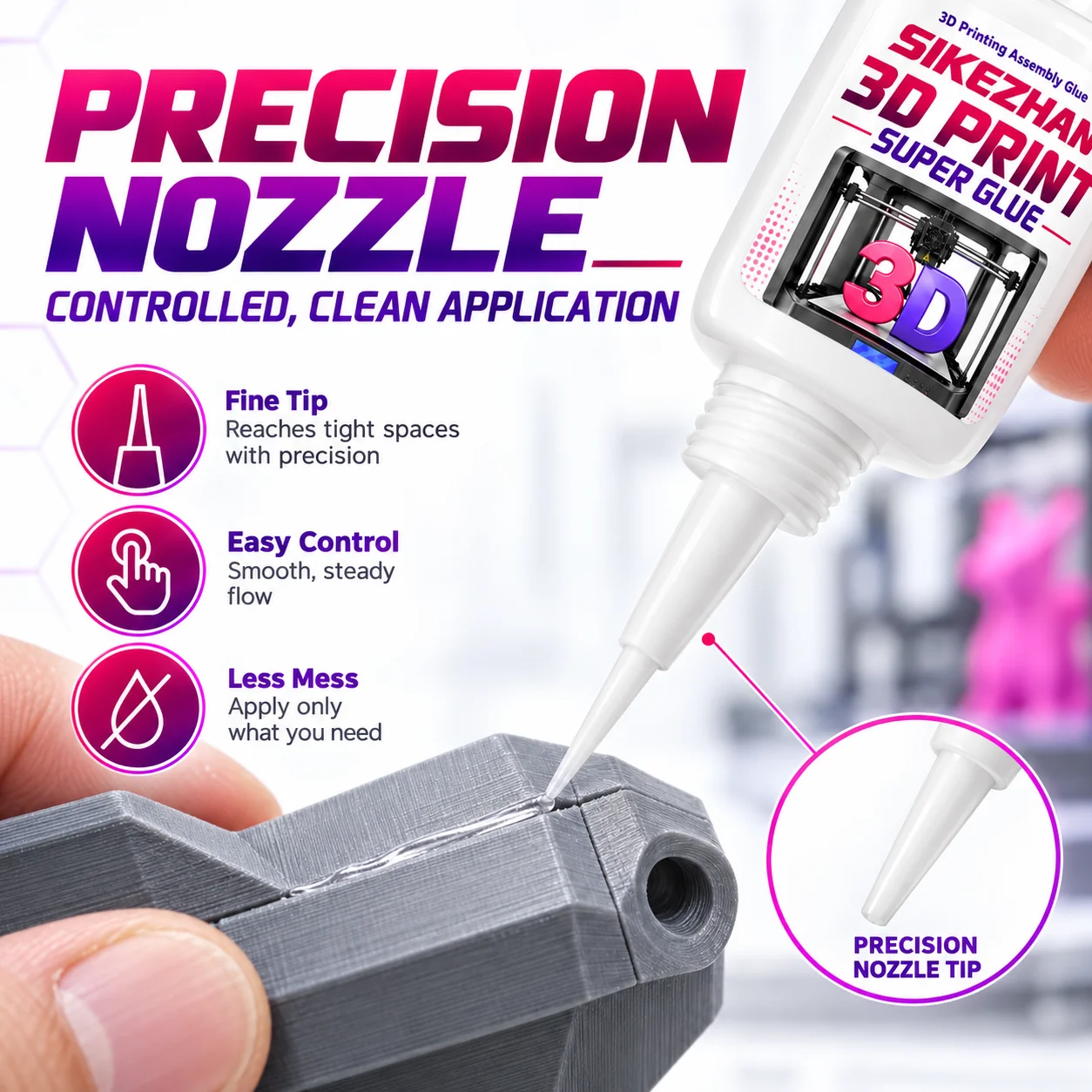 3D Printing Model Glue, Strong Fast Curing Clear Adhesive, High Toughness Glue For PLA ABS TPU PETG, Plastic Parts Assembly Glue