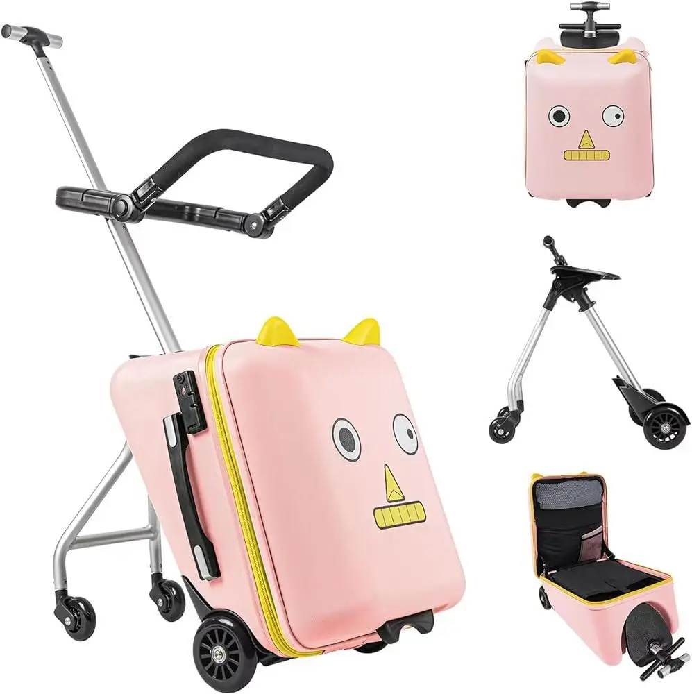 Lazy Men Suitcase Kids Ride on Trolley Luggage Walking Luggage Baby Mother Travel Wheeled Suitcases Foldable Carry-on Suitcases