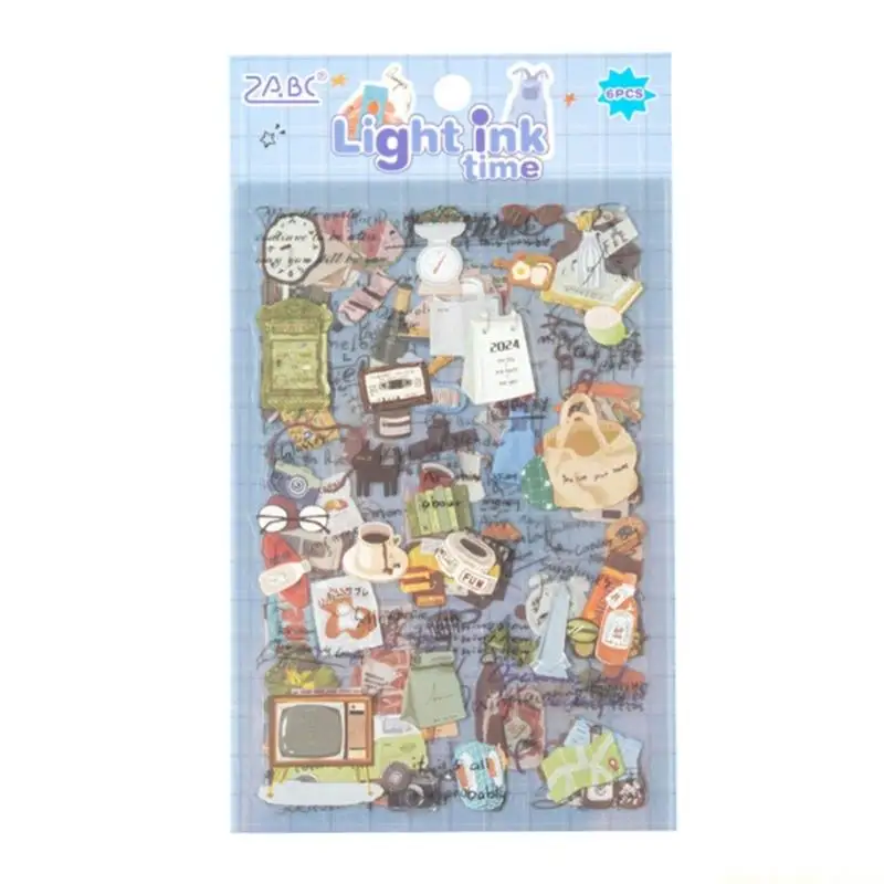 

6Sheets Waterproof Scrapbooking Sticker PET Decorative Sticker for Journals Notebooks Phone Case Luggage Skateboard