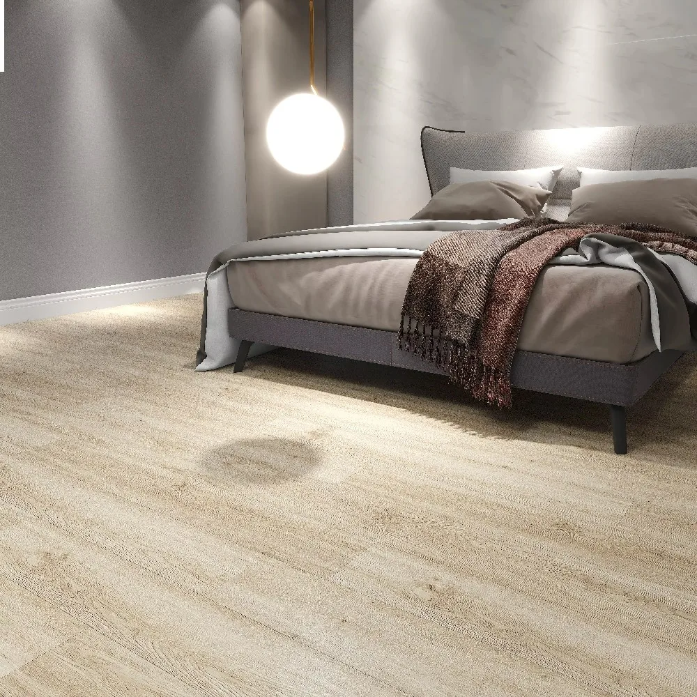 Lantai plastik SPC motif anyaman tangan 7 x48 yang tahan lama dan dapat disesuaikan