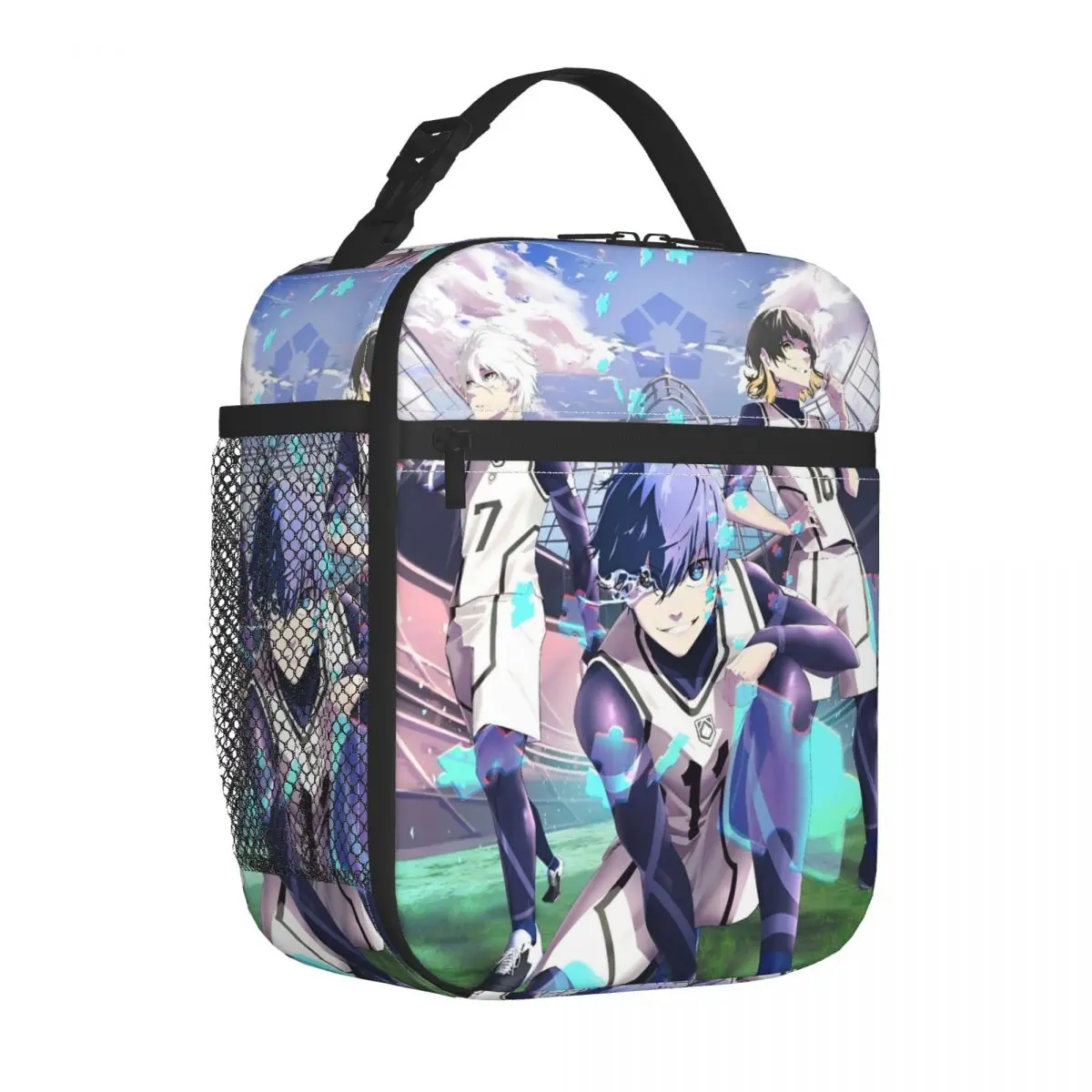 Lunch Bags isolados com bloqueio azul, saco térmico Anime Leakproof Lancheira, Tote Saco De Comida, Recipiente De Almoço, Futebol, Esportes, Escritório, Piquenique