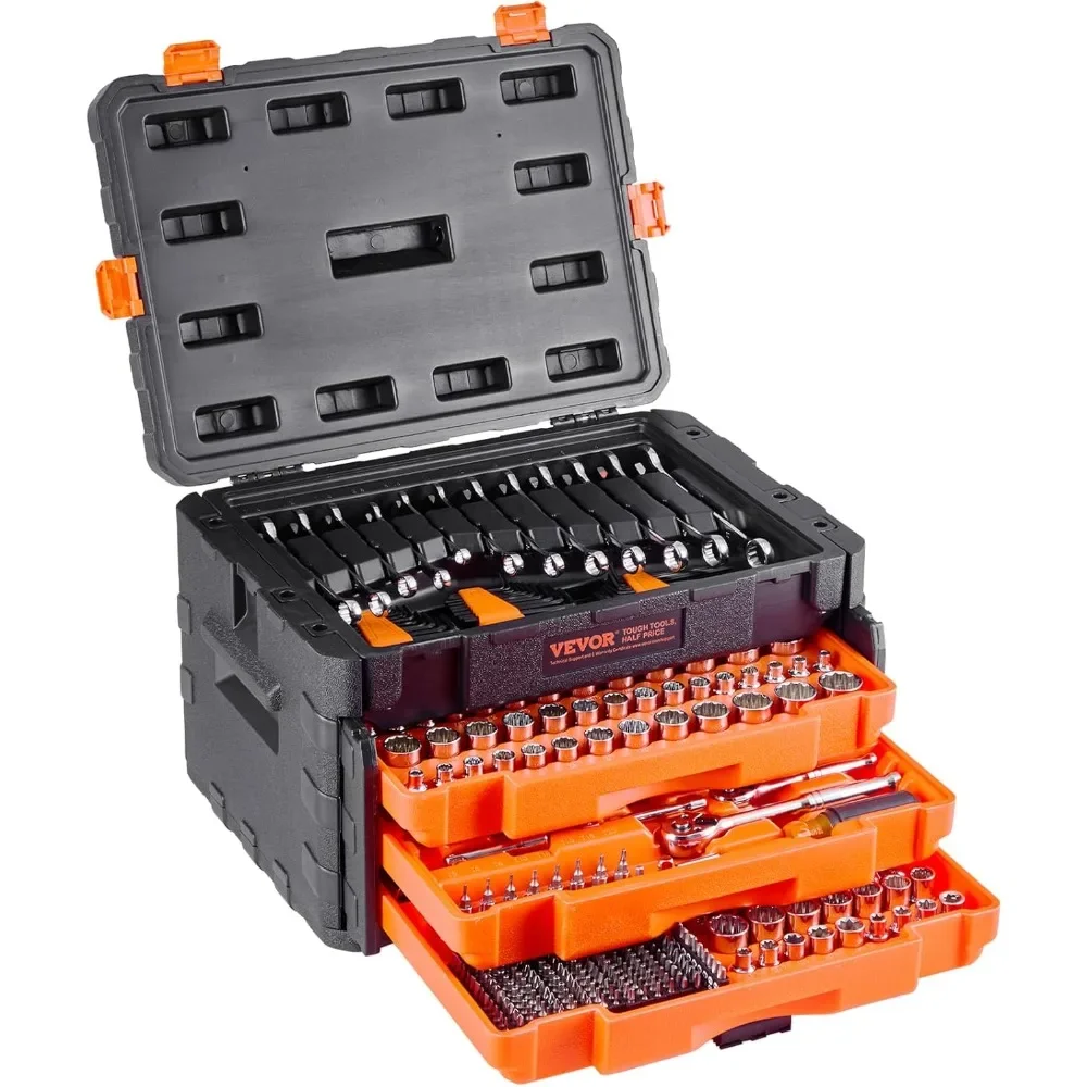 

Complete 450-Piece Mechanics Tool Kit with 1/4, 3/8, and 1/2 Inch Drive Sockets in SAE and Metric