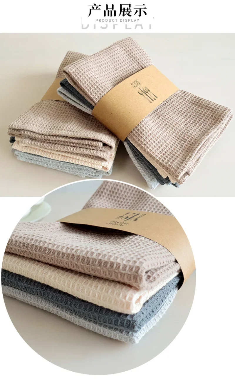 綿のテーブルナプキン,4枚,35x35cm,家,キッチン,ワッフルパターン,吸収性タオル,不織布,正方形