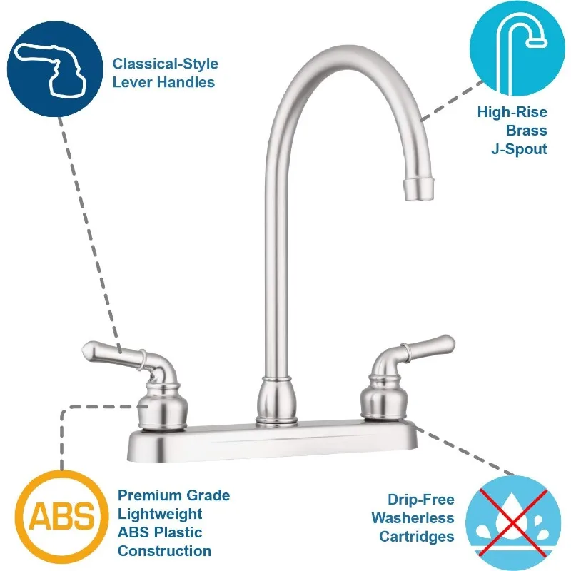 Lynden Modern High Arc Kitchen Sink Faucet - Metallic Plating Over ABS Plastic - Brushed Satin Nickel Plating