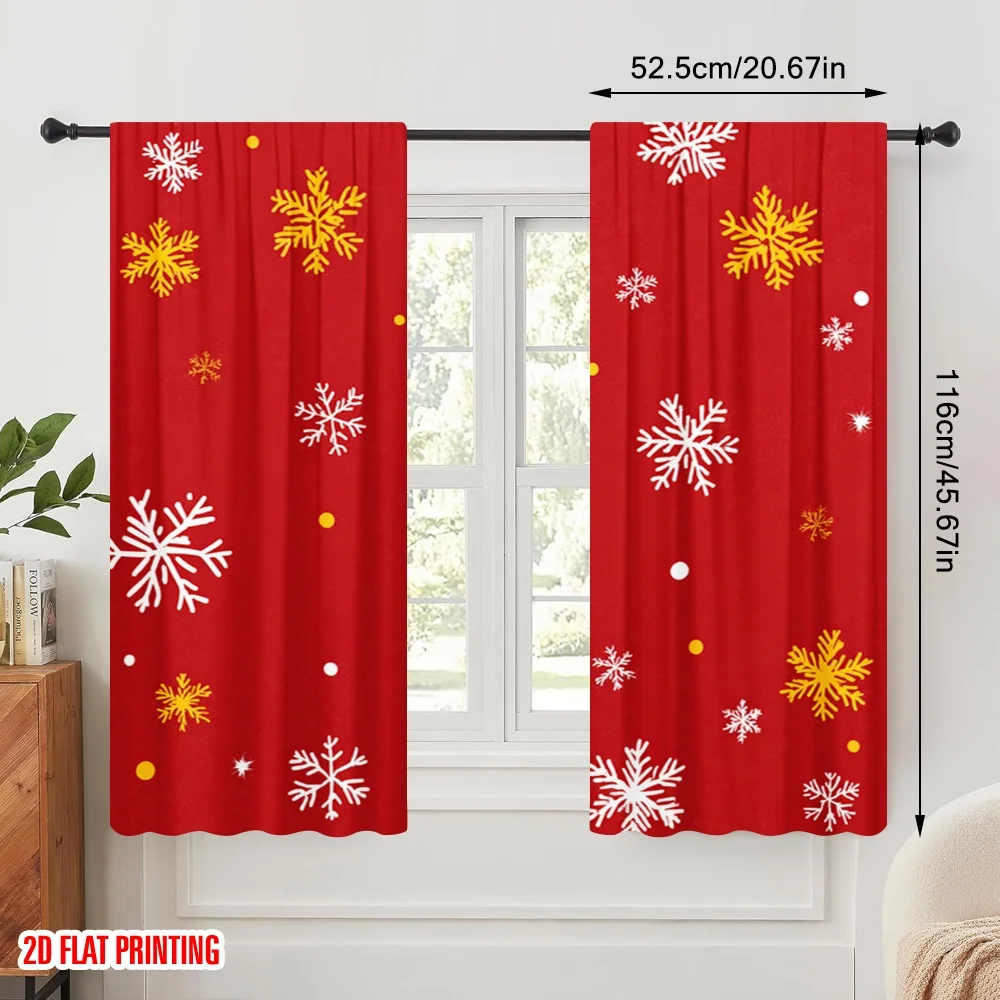 2pcs,2D plane printing Curtain Fabric Santa Claus Snowflakes 100% Polyester (without rod) Gifts Perfect for Bedroom, Living