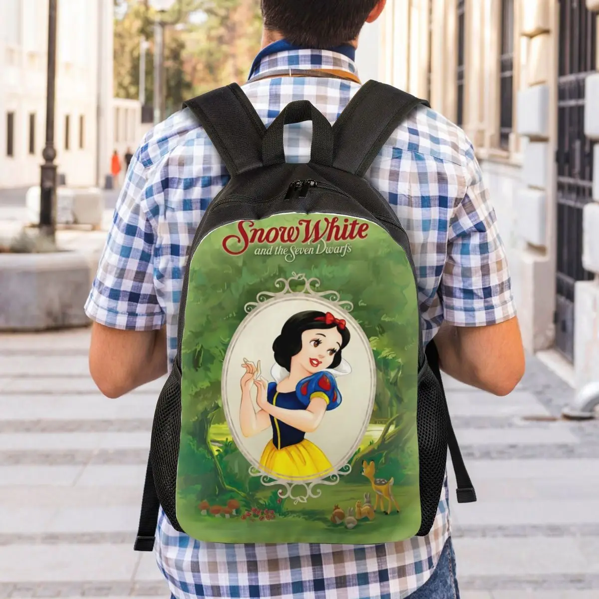 Customized Snow White And The Seven Dwarfs Backpack Men Women Casual Bookbag for School College Cartoon Movie Bags