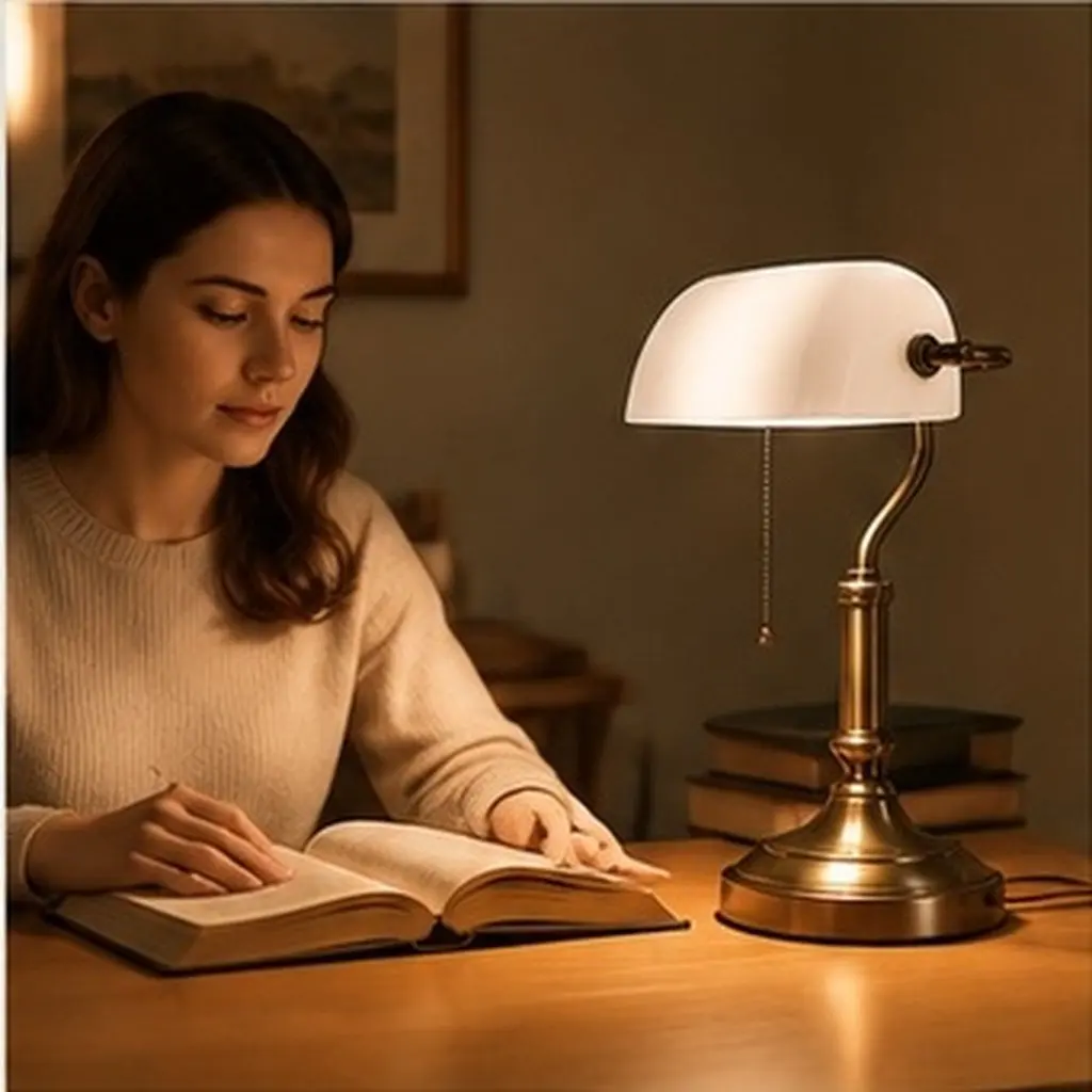 Vintage Style Bankers Lamp Shade White Plastic Replacement Lampshade for Desk Study Room Office Nightstand Library Ambient Light
