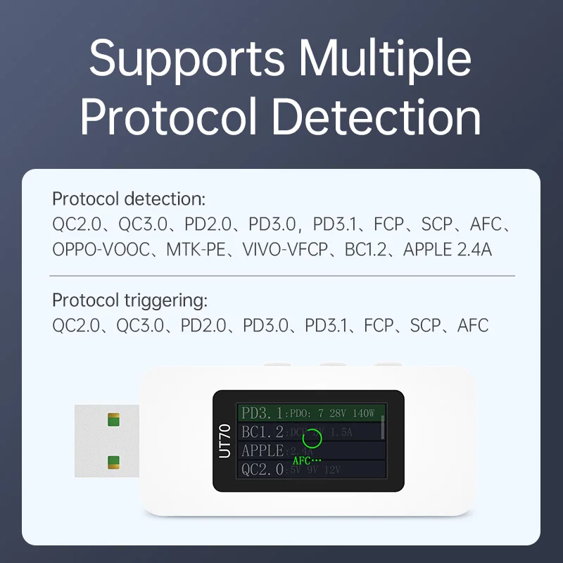 UT70 USB Tester Digital Voltmeter Ammeter Capacity Measurement Waveform Display Electrician TYPE-C Fast Charge Detection Trigger