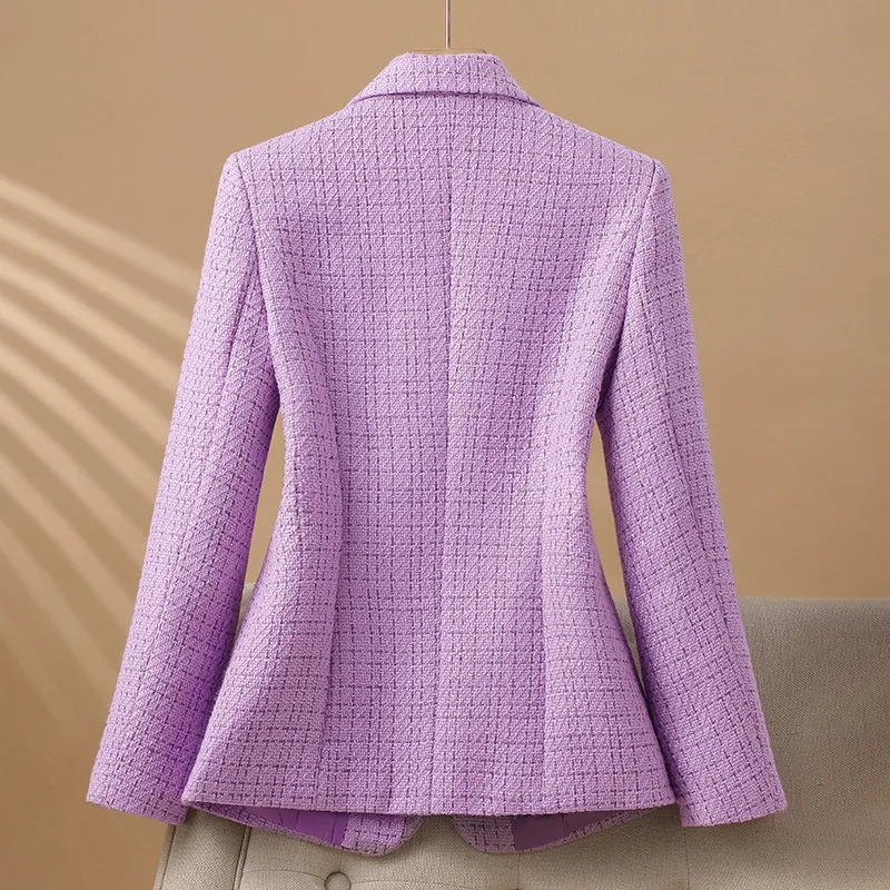 2024 New Fashion Women Formal Blazer Ladies Long Sleeve Work Wear Jacket Coat Autumn Winter Female Tweed Woolen Suit Outerwear