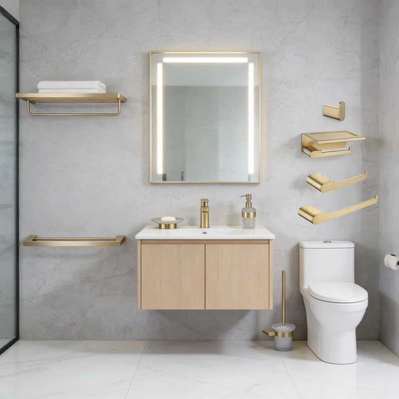 Brushed Gold Bathroom Accessories Towel Rack Paper Holder Soap Dish Toilet Brush Towel Bar Tooth Cup Stainless Steel Hardware