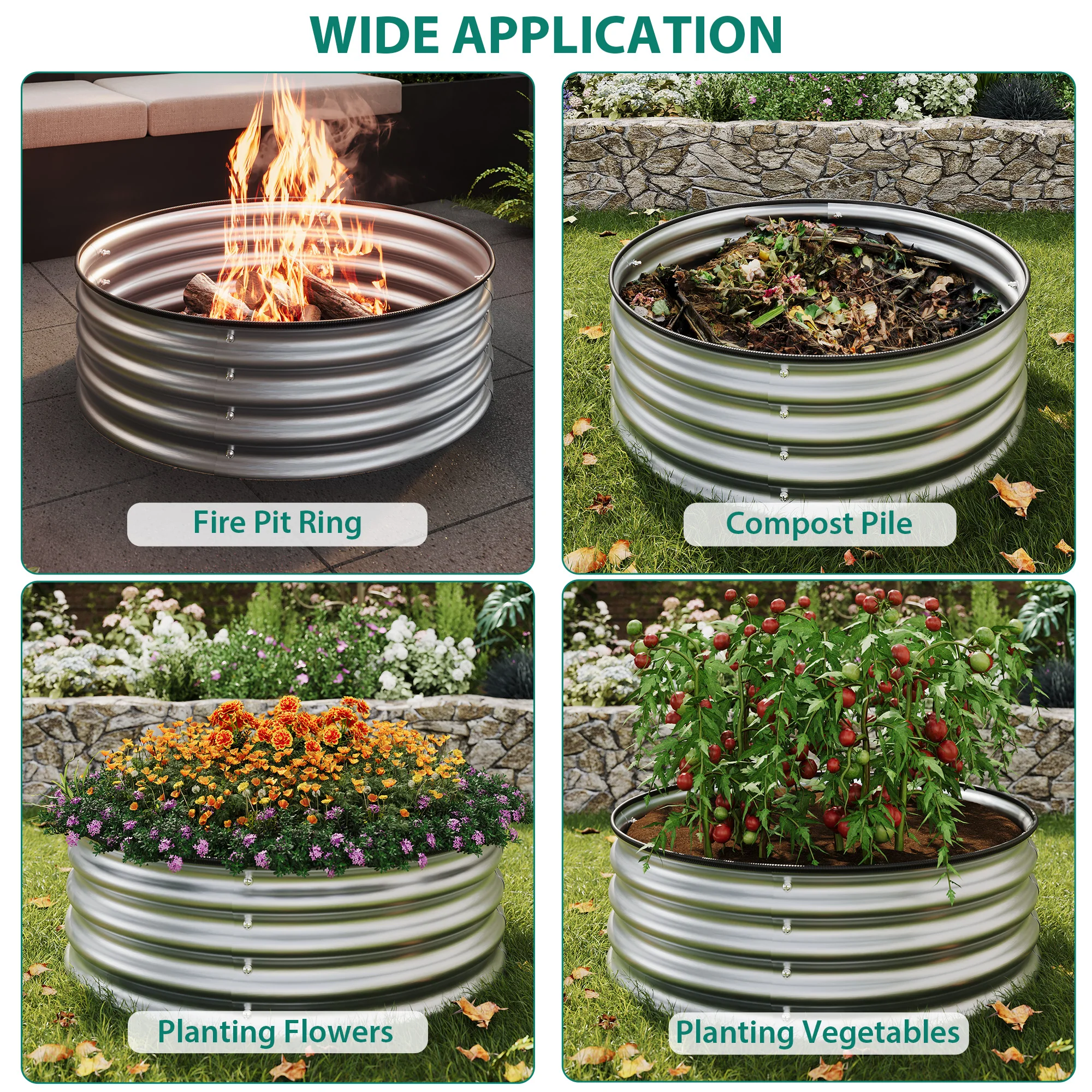 Durable Raised Garden Bed - Round Galvanized Metal Planter Box, Rust & Corrosion Resistant, Safe Edges, Easy Assembly, Ideal for Vegetables, Fruits, Flowers
