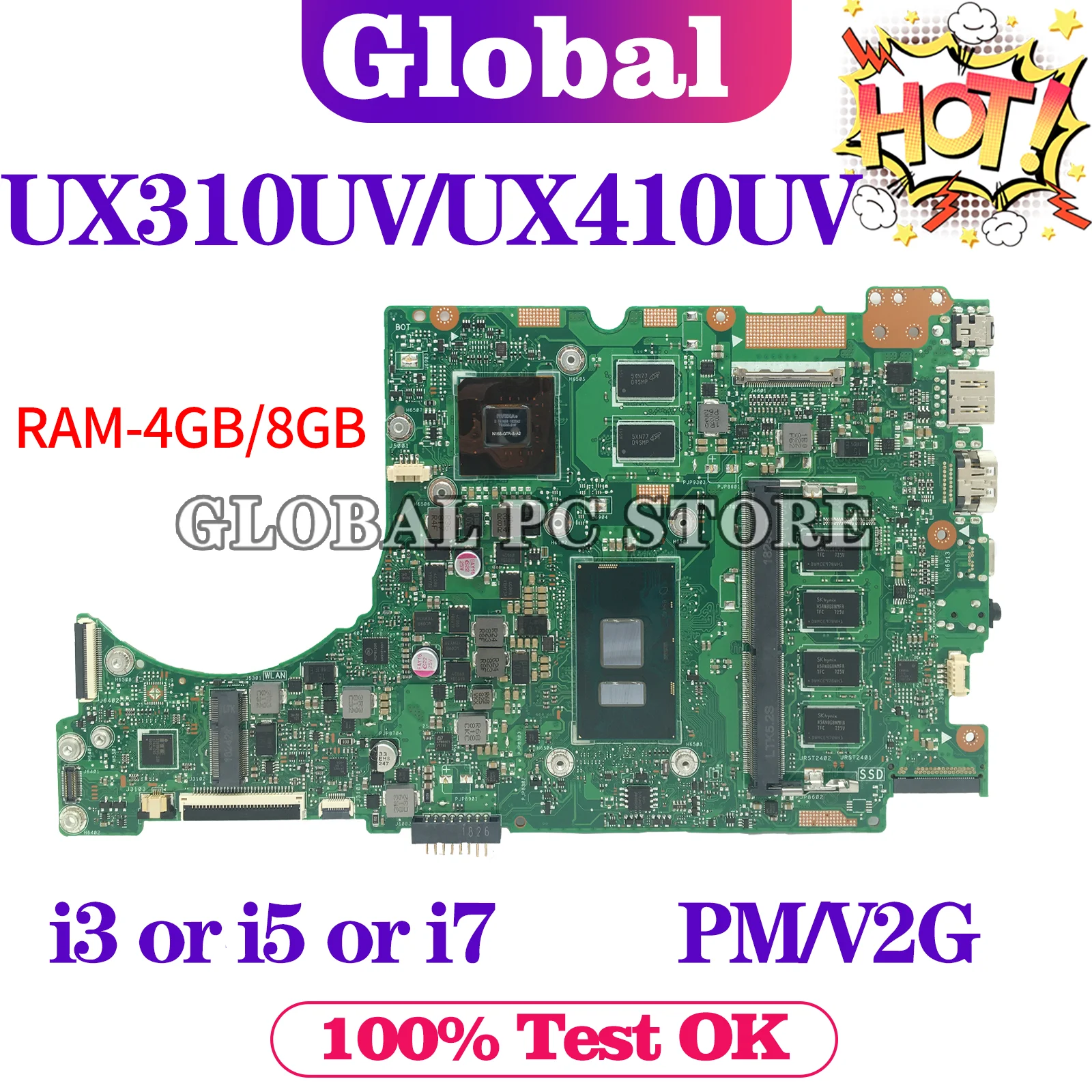 Mainboard UX310UV For ASUS U3000U RX310U RX410U UX410UQK UX310UQK UX310UA UX310U UX410UA UX410UV Laptop Motherboard I3 I5 I7