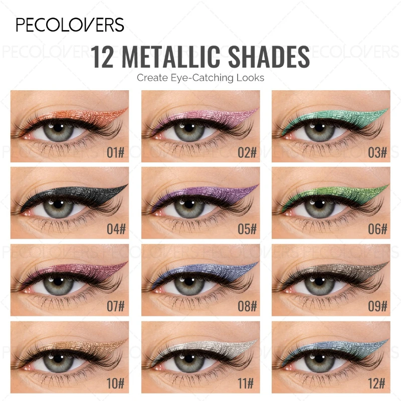 12PCS Metallic Appearance Multi-Color Liquid Eyeliner Pen Set, High Color Payoff, Waterproof, Long Wearing, Fine Tip Design, Vivid Pigment, Eye Makeup Pens, For Holiday & Casual Makeup
