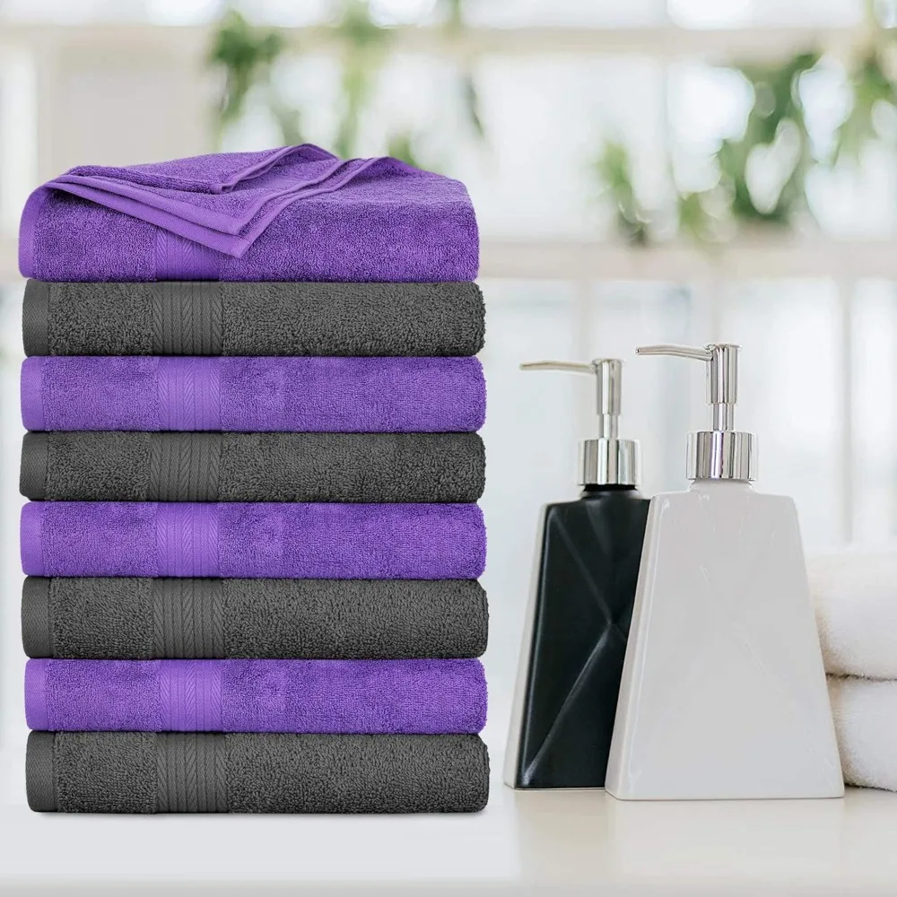 Toallas de baño decorativas Juego de 8 600 GSM 100% algodón, absorbentes, suaves, de primera calidad, lavables a máquina, certificación Oeko Tex, para baño