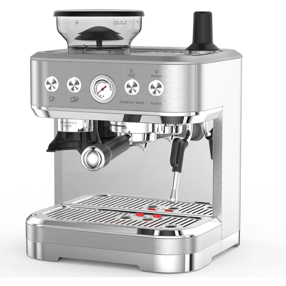 Machine with Built-In Grinder and Milk Frother, 15 Bar Cappuccino and Latte Maker, Gift for Coffee Enthusiasts, Mom, Dad