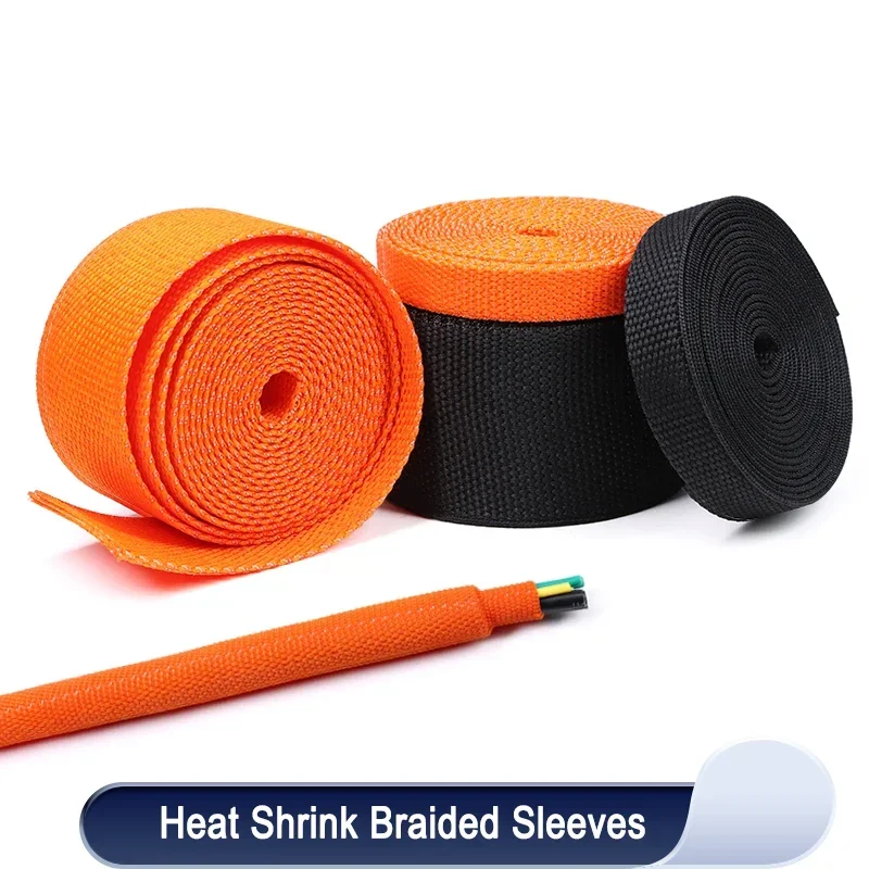 6~100mm INew Heat Shrink Braided Cable Sleeve nsulation Flam Retardant Wire Wrap Sheath Protection PET Auto Line Organizer