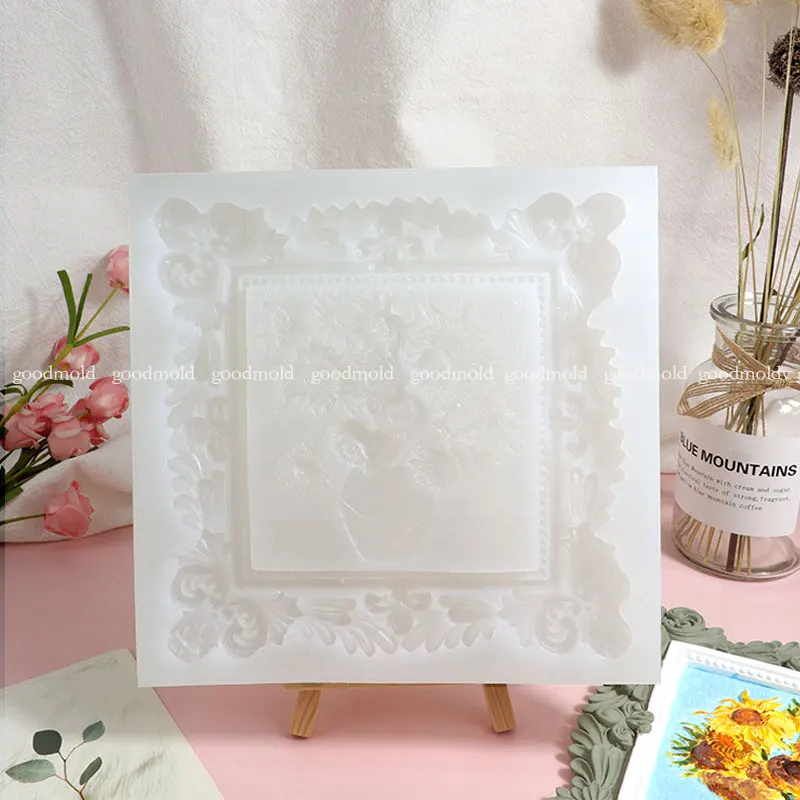 Imagem -05 - Girassol Photo Frame Molde de Gesso Cimento Concreto Artesanato Molde de Silicone Artesanal Gesso Pintura Decoração da Parede Moldes