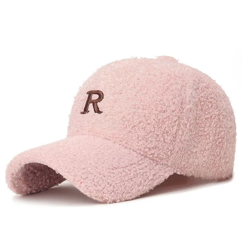 Winter-Baseballmütze aus einfarbiger M-Label-Lammwolle für Damen, warme, lässige, modische, vielseitige Plüsch-Entenschnabelmütze im Freien – Detail 31