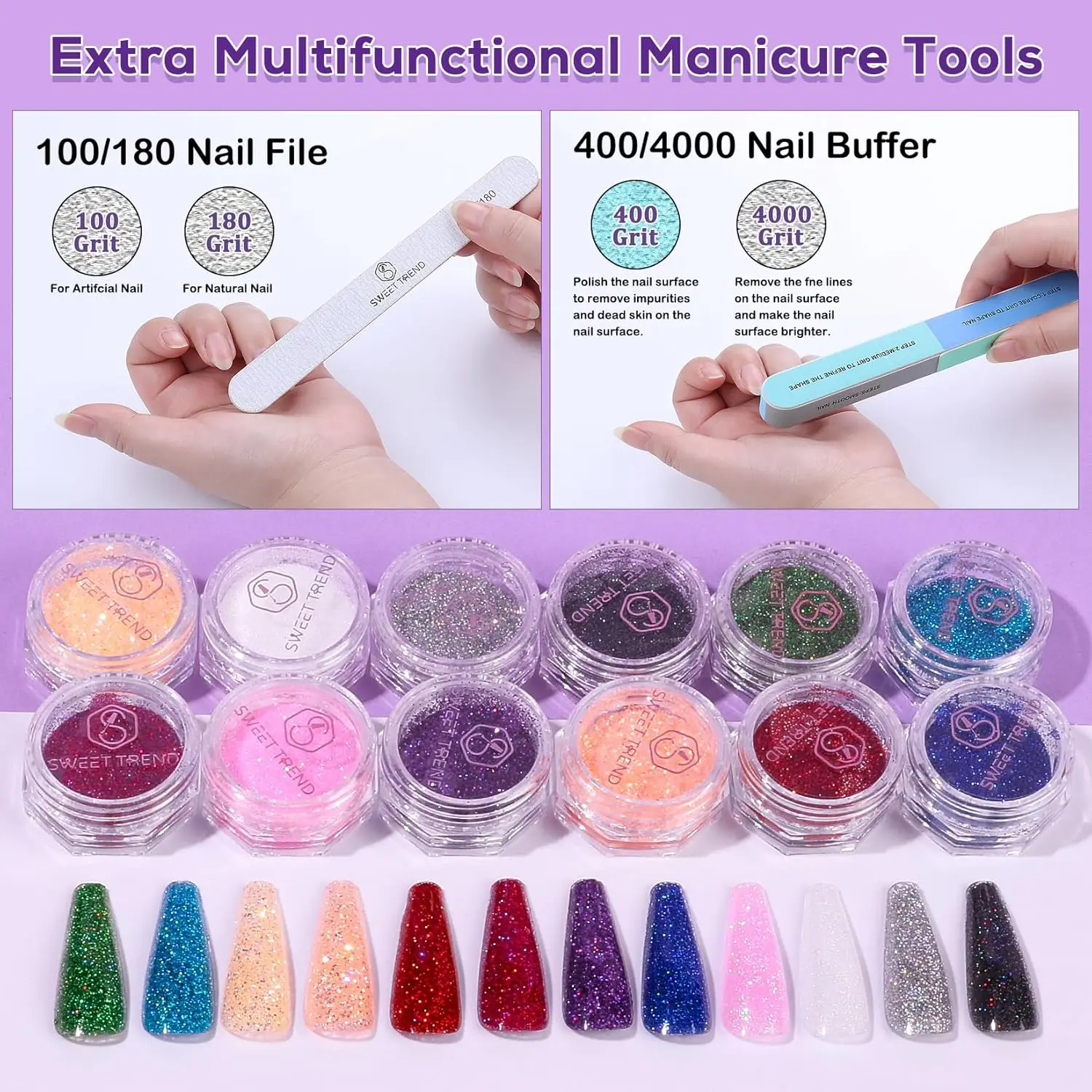 Complete Acrylic Nail Kit for Beginners with Powder, Tips, Glitter & Tools - DIY Home Salon Set