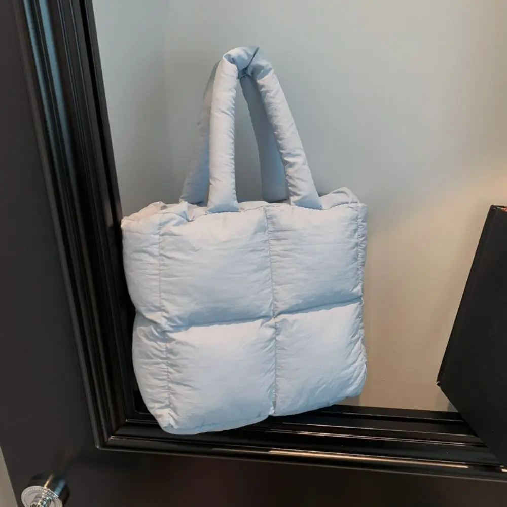 

Simple Nylon Space Cotton Handbag Padded Large Capacity Cloud Tote Bag Handle Solid Color Puffy Shoulder Bag Girls