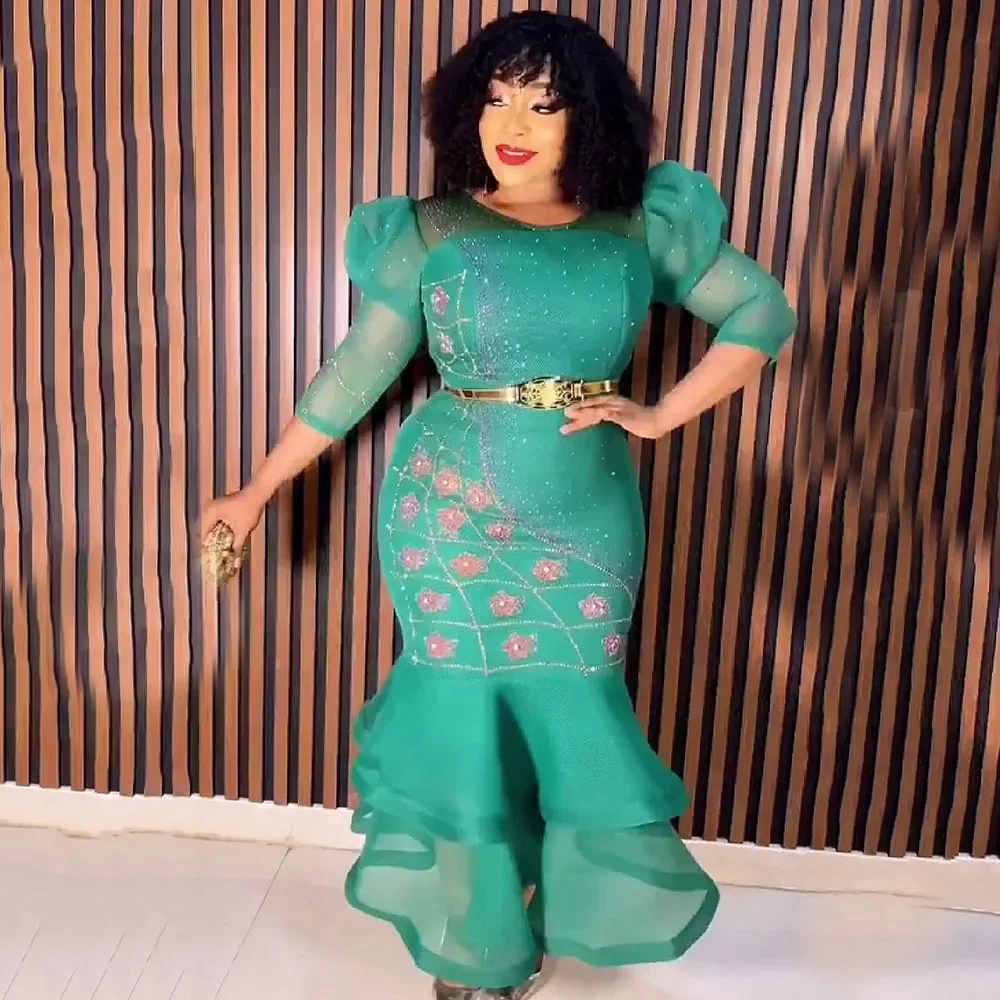 Customized African Dresses for Women Sequin Evening Wedding Party Mermaid Dress African Half Sleeve Long Dress Dashiki African C