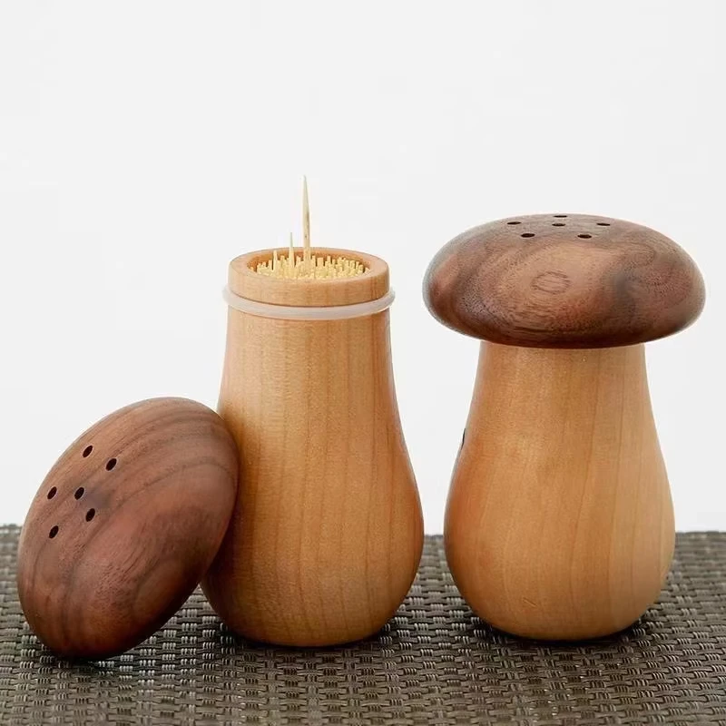 

Creative Mushroom-shaped Toothpick Box Simple Operation Good Sealing Performance Wood Material Personality Home Kitchen Tool