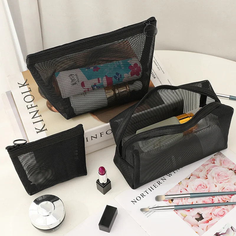 Fashion Transparent Mesh Makeup Bag Women Mini Simple Cosmetic Lipstick Storage Organizer Pouch Portable Nylon Ladies Handbag