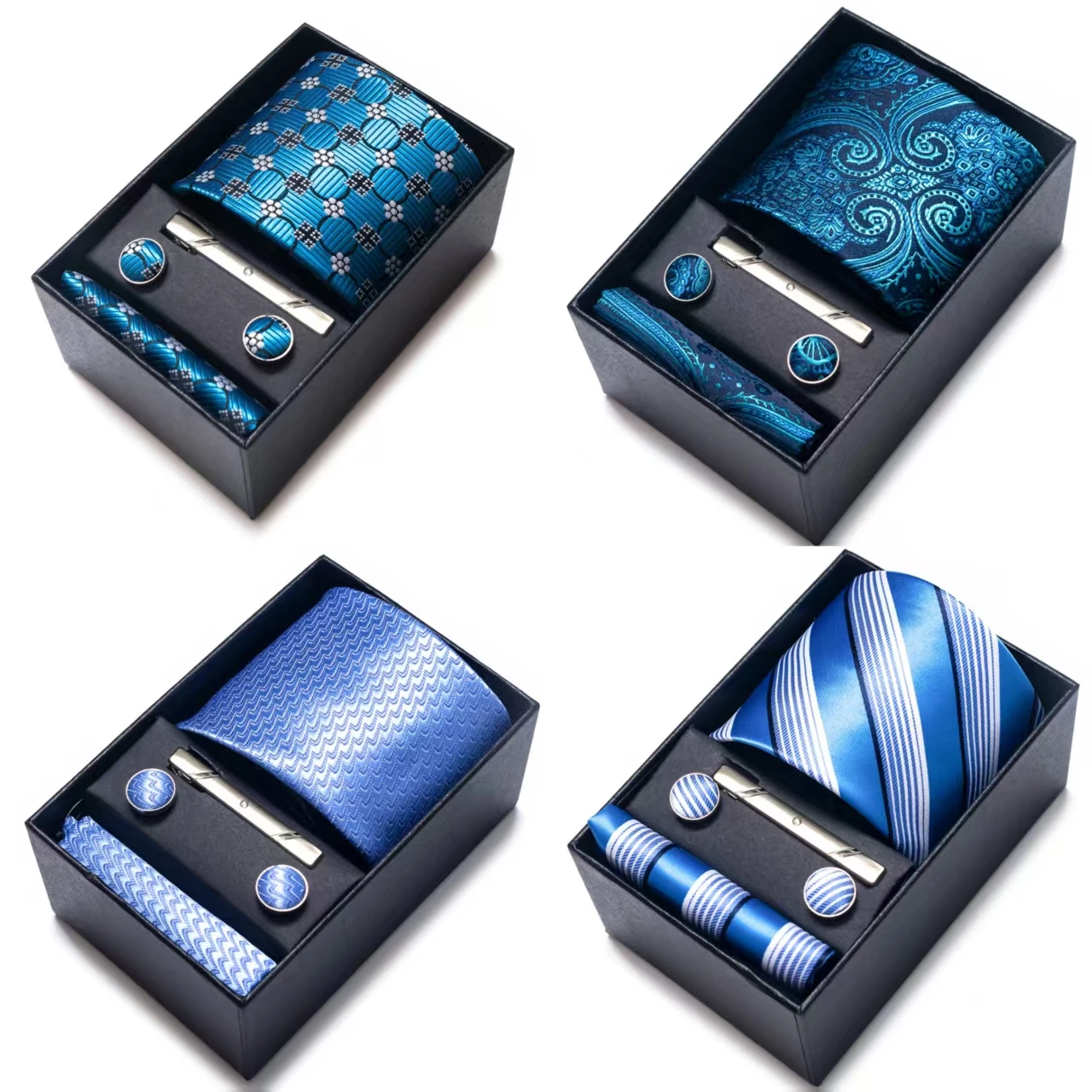 Bright Color Paisley Men's Tie, Pocket Square, Cufflinks, and Tie Clip 4-Piece Set, Premium Gift Box