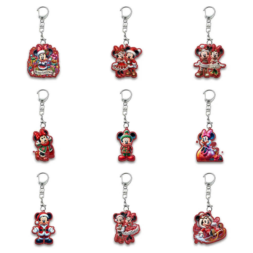

Mickey Minnie Disney Christmas Chunky Color Glitter Acrylic Keychain for Decoration Photo Trinket Game Bag Cabochon Pendants