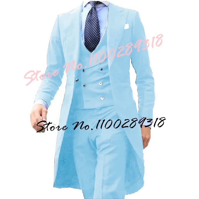 2024 New Arrivel Royal blue Long Coat Designs Men Suits Set Men Clothing Groom Tuxedos Prom Blazer Custom 3PCS (Top+Vest+Pants)