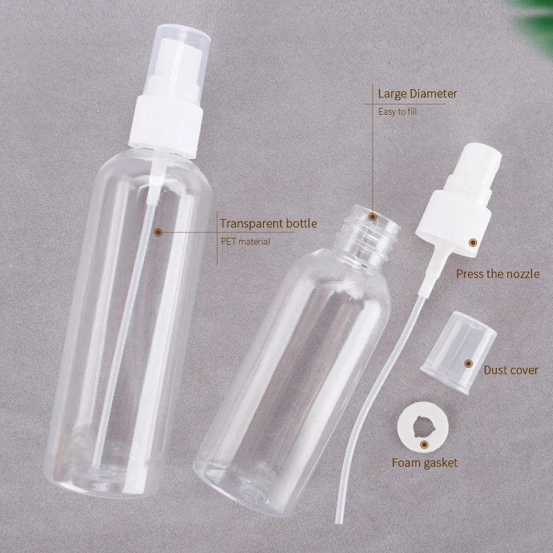 Botol semprot kabut Mini, 2/1 buah botol semprot plastik bening Atomizer dapat diisi ulang Alat subbotol untuk perawatan kuku kulit Makeup perjalanan