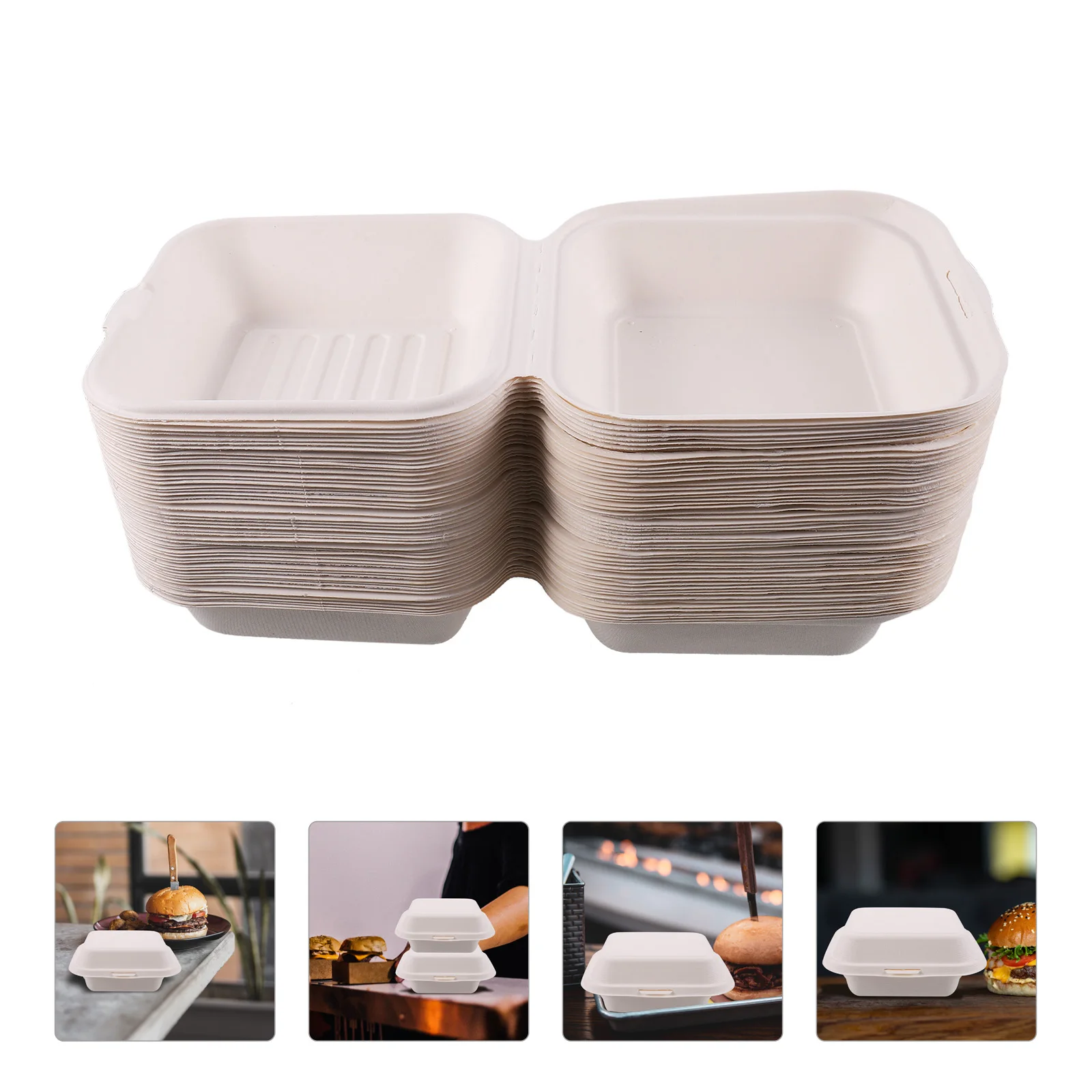 

50pcs Burger Boxes Food Containers Pulp Material Lightweight Sandwich Holder Portable Picnic Outdoor Party Snack Packing Boxes
