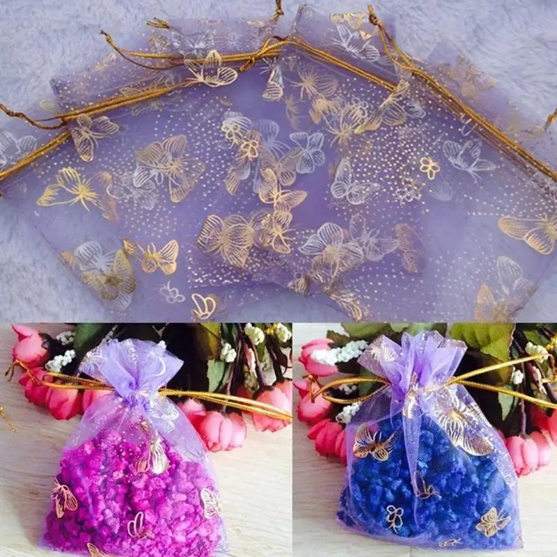 91AF 25Pcs Organza Gift Bags Jewellery Drawstring Pouches Wedding Party Candy 10X12cm