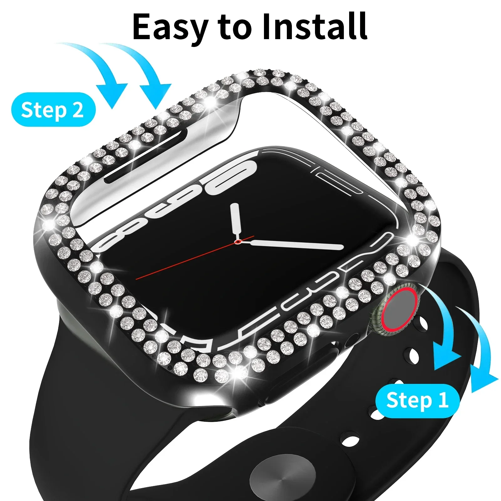 Бриллиантовая основа для Apple Watch 9 8 7 41 мм 45 мм 44 мм 40 мм, блестящий бампер, защитный чехол для iWatch Series 8 3 4 5 6 SE