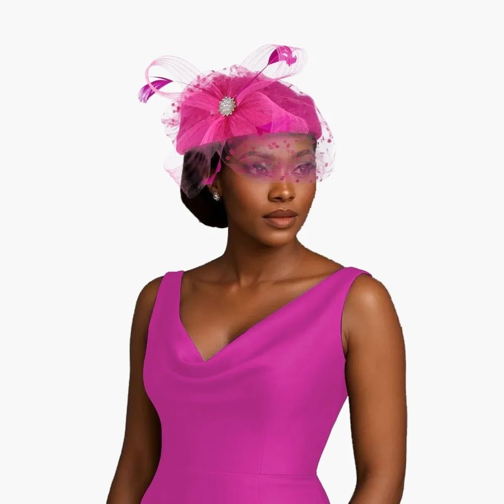 Pearl Elegant Feather Mesh Fascinator Hat Polka Dot Veil Elegant Style Bridal Beret Ready to Wear Polyester Head Wrap Banquet