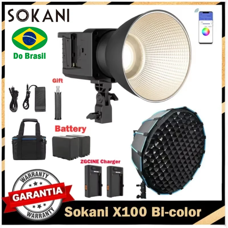【DO BRASIL】Sokani X100 Luz de Vídeo LED Bi-color, Controle APP, Montagem Bowens, Refletor para Fotografia, Gravação de Vídeo, Fotografia ao Ar Livre, 100W, X100