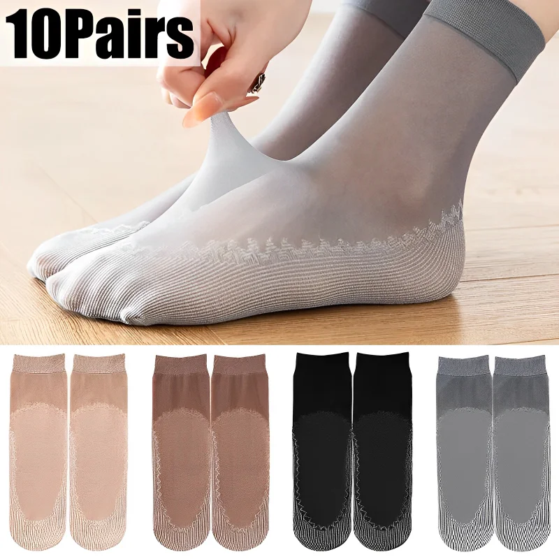 

5/10Pairs High Quality Women Socks Velvet Silk Spring Summer Socks Breathable Soft Cotton Wicking Slip-resistant Short Sock