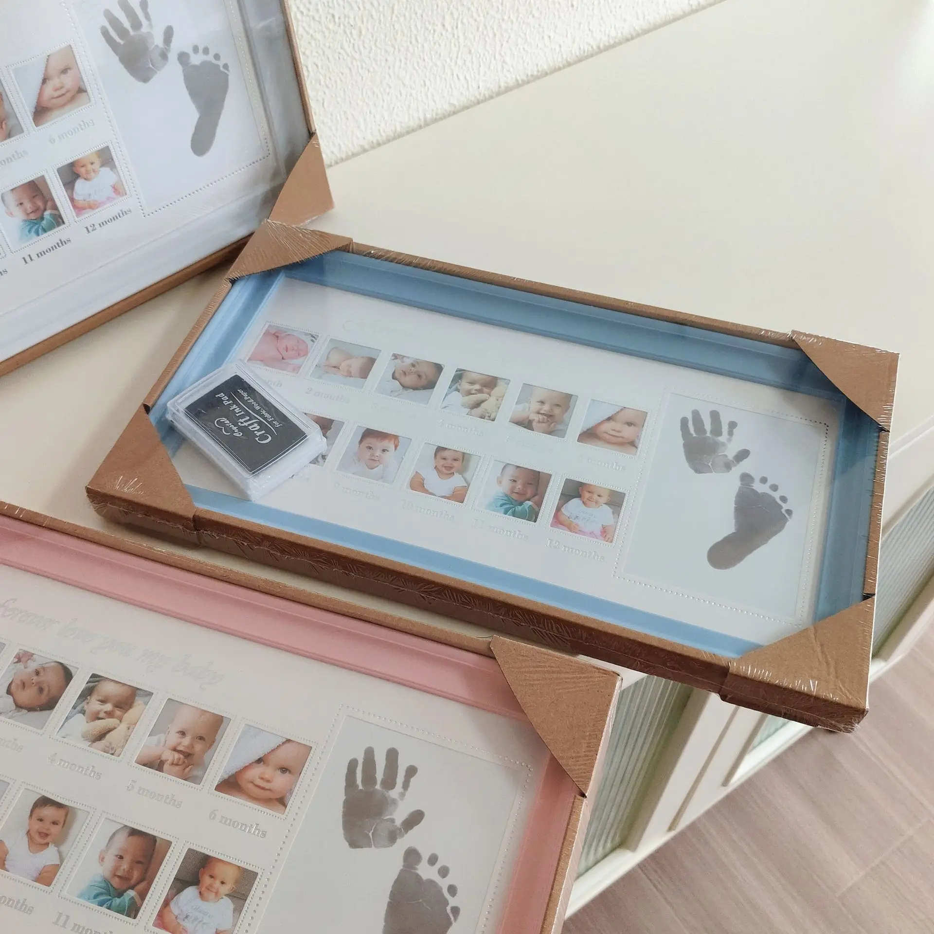 Custom Wooden Photo Frame Baby First Birthday Hand Foot Print Keepsake Creative One-Year-Old Growth Souvenir Gift