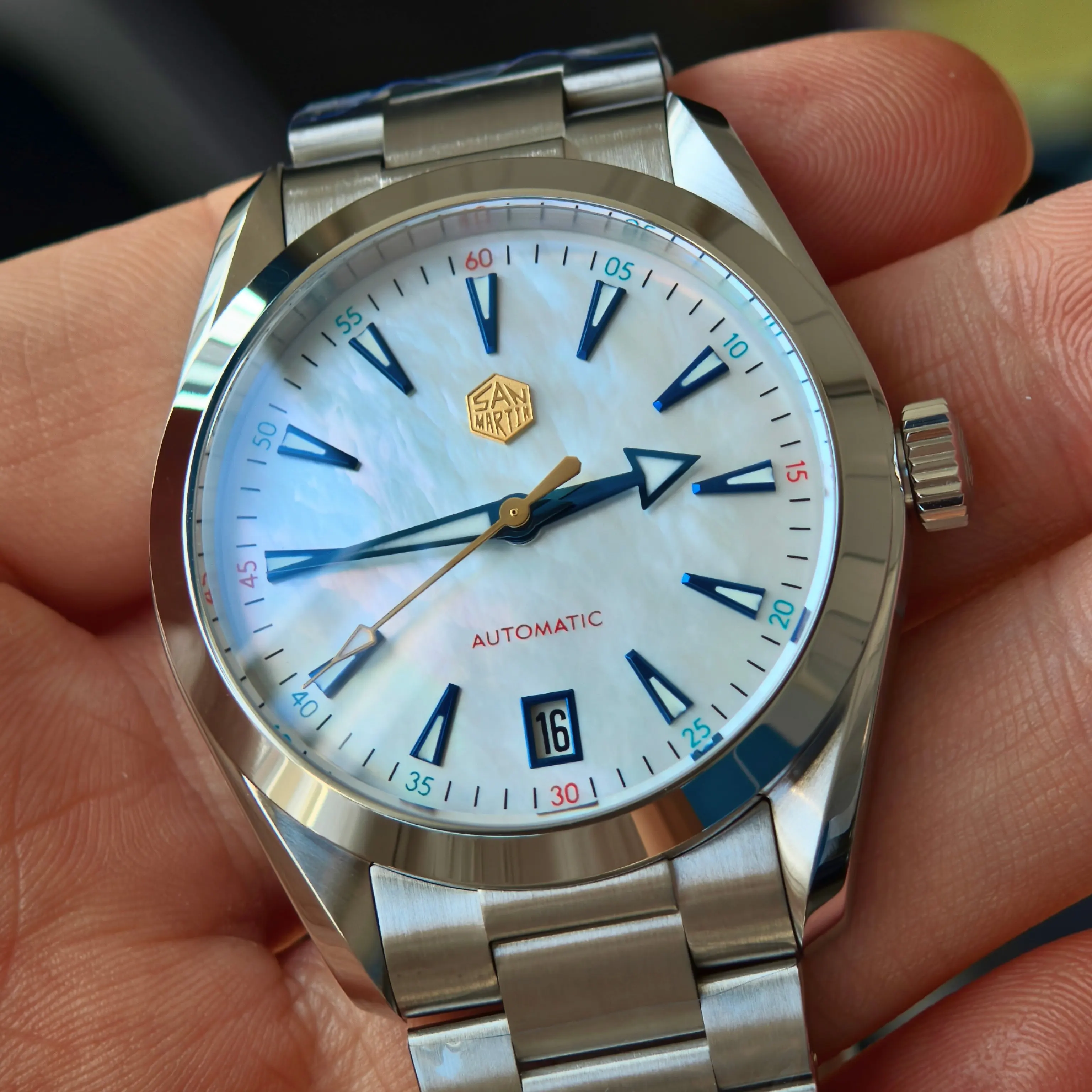ساعة سان مارتن 38 ملم كرونومتر للرجال SN0113W V2 NH35 حركة أوتوماتيكية ياقوت BGW9 ضوء ليلي مقاوم للماء 100 متر