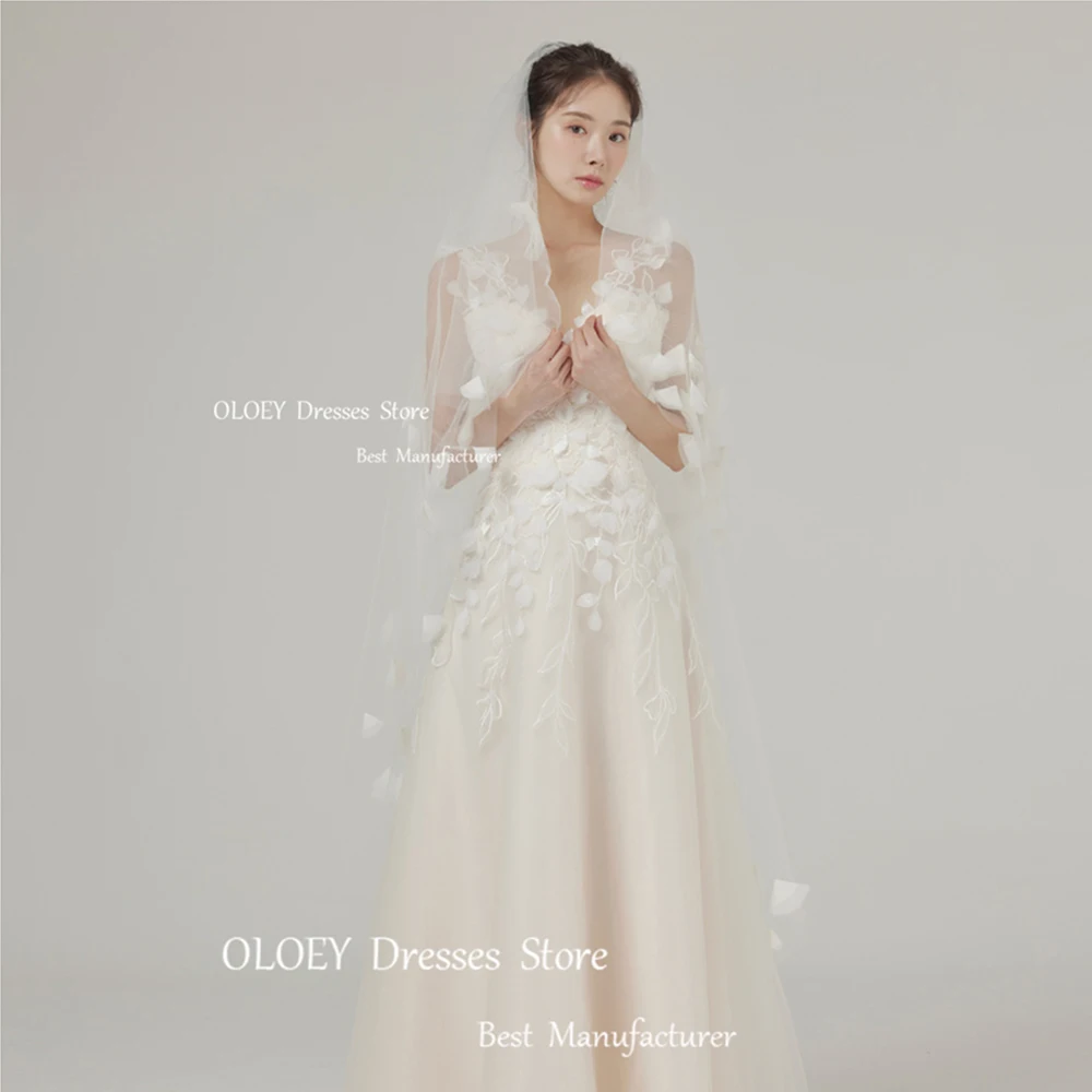 OLOEY Exquisite 3d Appliques Wedding Dresses Korea Photoshoot Bridal Gowns Vestido De Noiva Floor Length Corset Back Custom Made