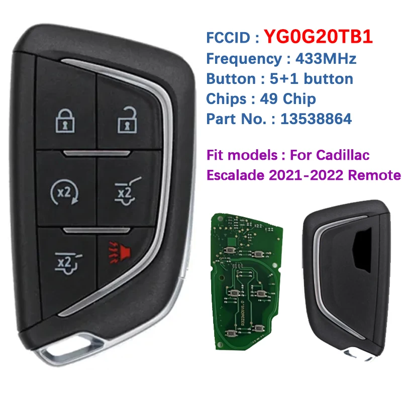 CN030021 zamiennik FCCID YG0G20TB1 inteligentny klucz dla Cadillac Escalade 2021-2022 z 433Mhz chipem ID49 P/N 13538864 pilot zdalnego sterowania