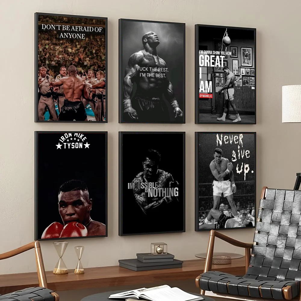 Boxer Mike Tyson M-Muhammad Ali M-Motivational Quote Poster Self-adhesive Art Waterproof Paper Sticker Wall Decor