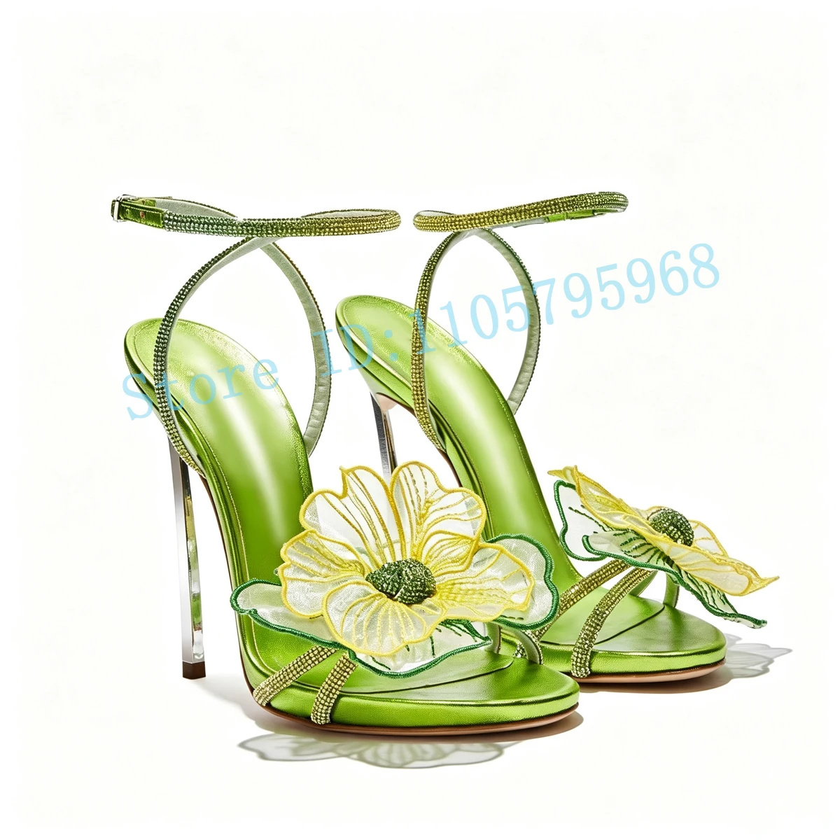 Sandalias de tacón de aguja con tiras de flores 3D para mujer, con punta abierta, ideales para bodas, fiestas y vestidos de noche.