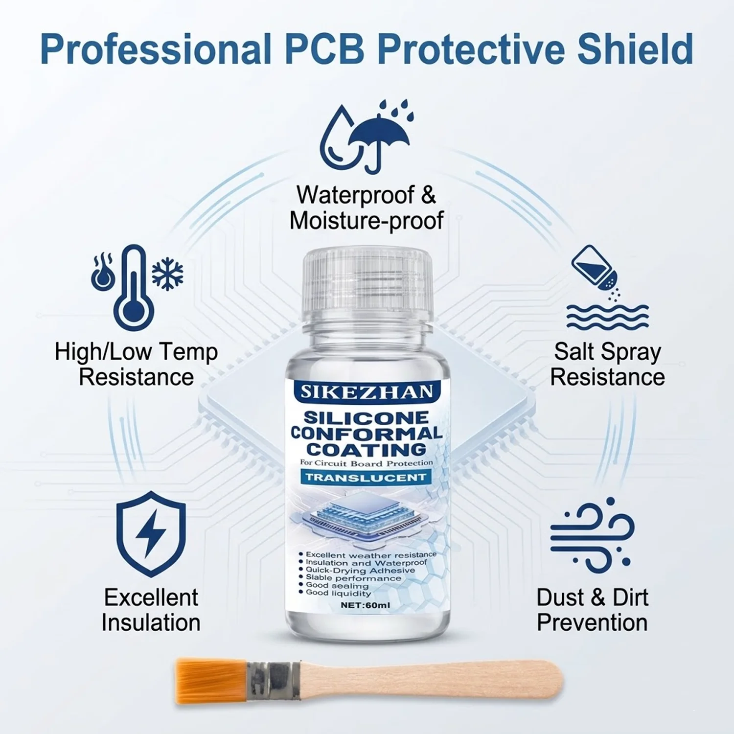 Waterproof Silicone Conformal Coating PCB Protection Lacquer Anti-corrosion Insulation Varnish with Brush for Electronic Repair