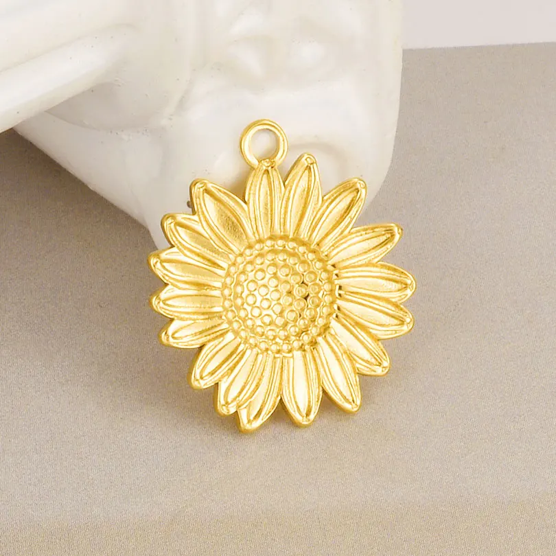 5pcs/Lot New Real Gold Plated Sunflower Tree Leaf Mushroom Plant Stainless Steel Charm For Jewelry Making Bulk DIY Metal Pendant