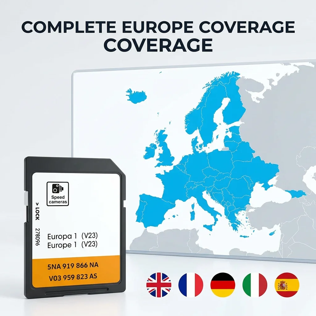 Cartão SD de Navegação VW V23 Europa 2026 para VW Discover Media MIB2 (AS) - Atualização de Mapa de Navegação por Satélite de 32GB - Golf 7, Tiguan
