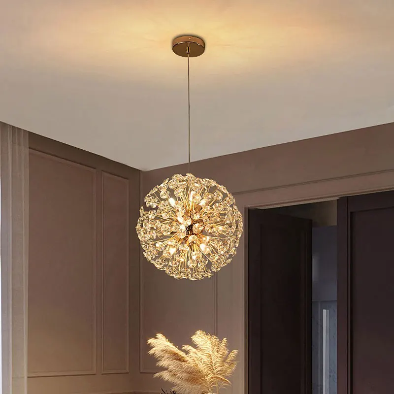 

LED Luxury Crystal Pendant Light Living Room Bedroom Dining Room Restaurant Decoration Modern Dandelion Hanging Lamp Fixture