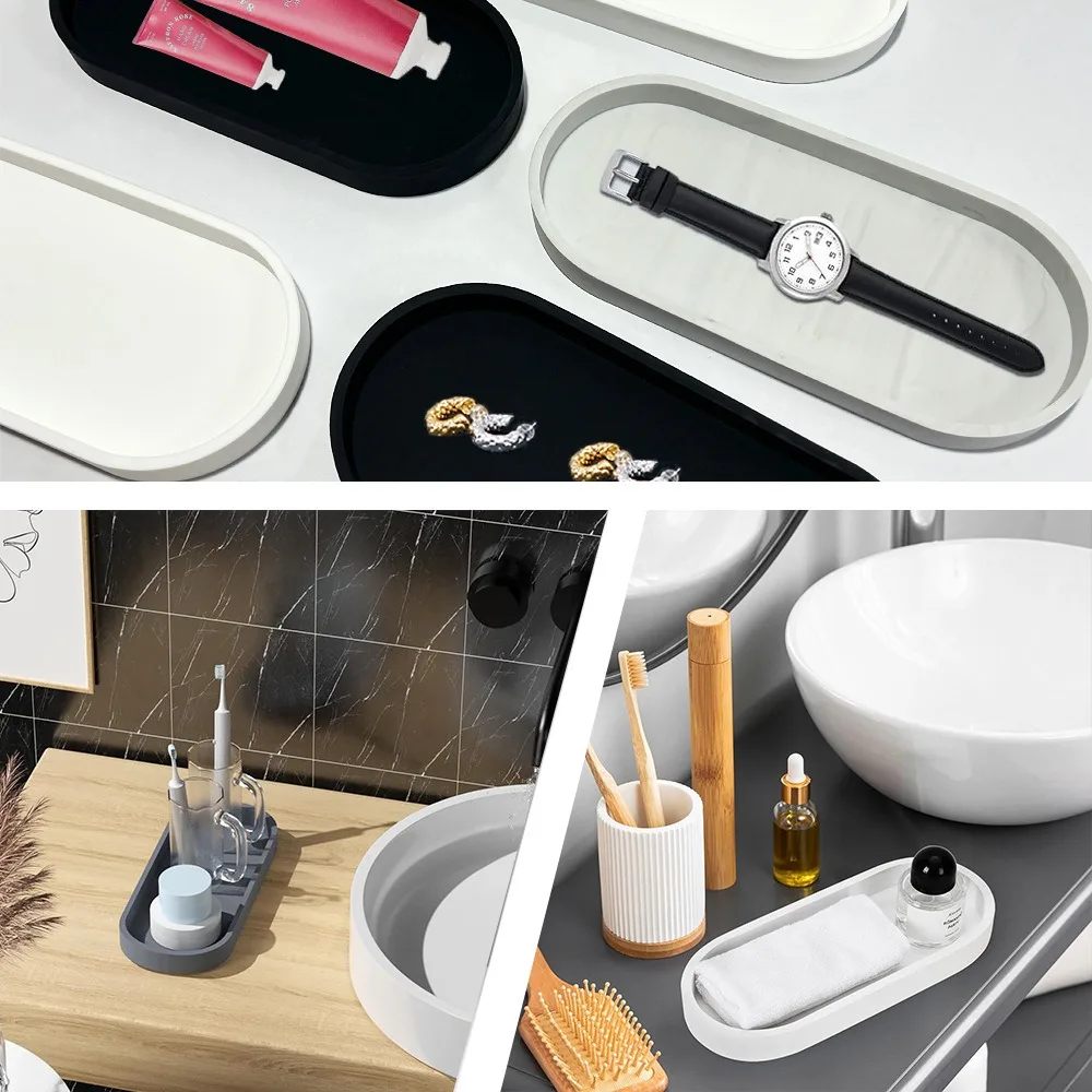 Silicone Decorative Bowl Oval Vanity Organizer Minimalist Soap Tray for Bathroom Jewelry Storage Accessories