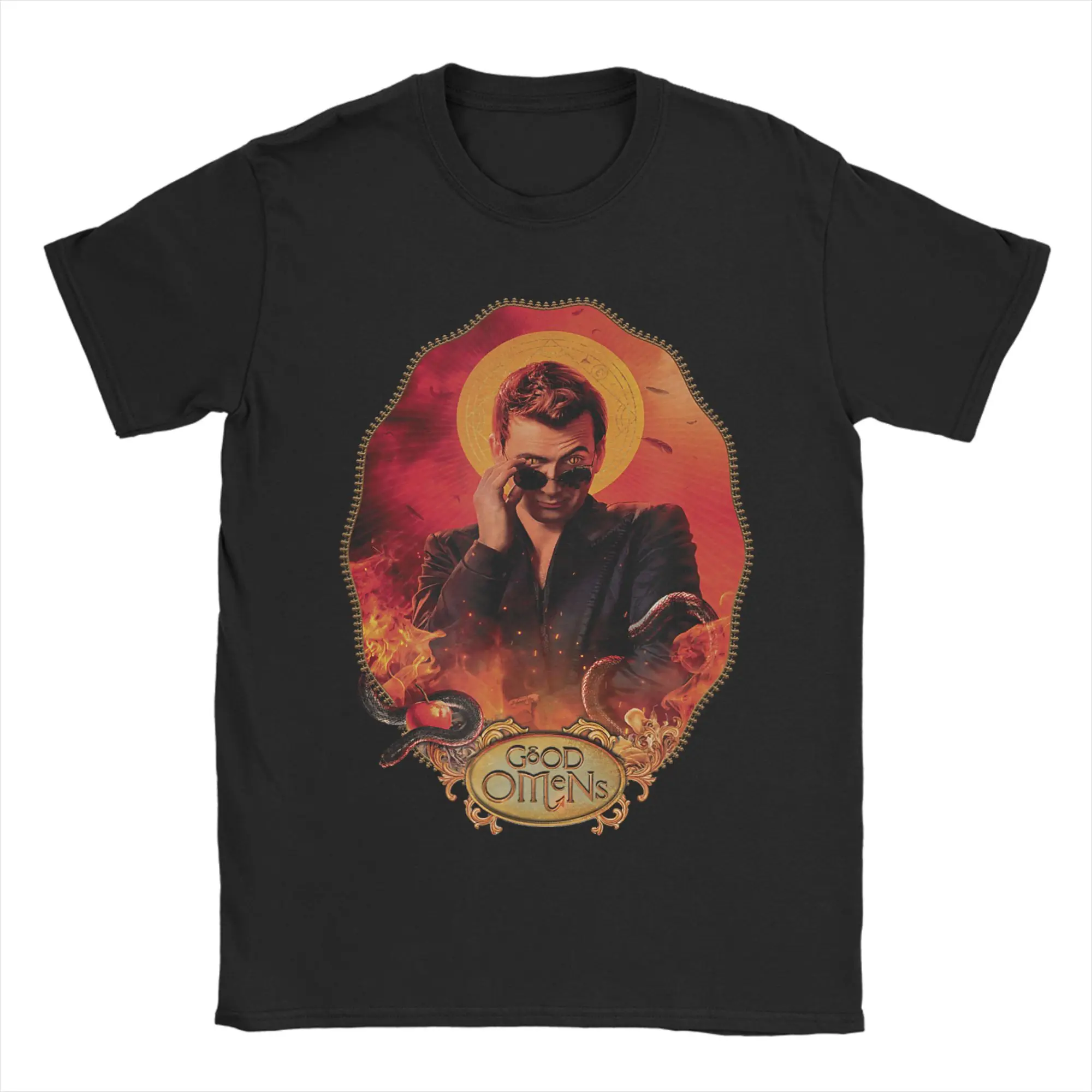 Vintage Good Omens Crowley T-Shirts for Men Crewneck Cotton T Shirt  Short Sleeve Tee Shirt Unique Tops